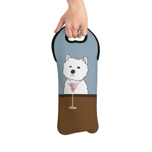 Whimsical Westie Wine Tote Bag Featuring a Playful Dog, Ideal for Picnics, Gatherings, Dog Lovers, and Holiday Gifts, Fun Gift Idea